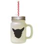 Black Chein Chihuahua Silhouette Frosted Glass Mason Jar With Straw