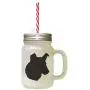 Black Collie, Smooth Silhouette Frosted Glass Mason Jar With Straw Black Collie, Smooth Silhouette Frosted Glass Mason Jar With Straw