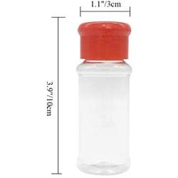 Plastic Spice Bottles with Sifter Lid Set of 12 Pcs 3 Oz. Clear Reusable Containers Jars for Home Kitchen Herbs Seasonings Confectionary Toppings (Red)