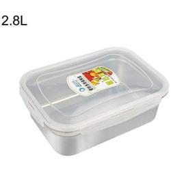 E-House Kitchen Storage Containers Meal Prep Food Containers Set Dry Goods Storage Jars Rectangle Stainless Steel Food Storage Container Holder Lunch Box Bowl with Lid - 2.8L