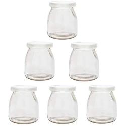 6 Jars Yoghurt Jars pudding Jar with Lid Yogurt Glass with Plastic Cap Replacement Glass Jars for Yogurt Maker Yogurt Glass with Plastic Cap PE CAP 100ml 150ml 200 ml (7.0 oz - 6 jars)