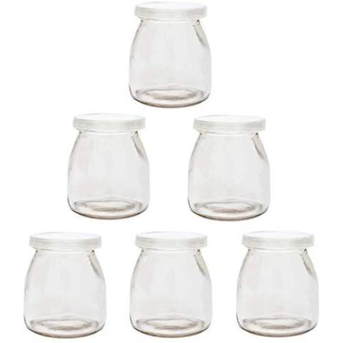 6 Jars Yoghurt Jars pudding Jar with Lid Yogurt Glass with Plastic Cap Replacement Glass Jars for Yogurt Maker Yogurt Glass with Plastic Cap PE CAP 100ml 150ml 200 ml (7.0 oz - 6 jars)