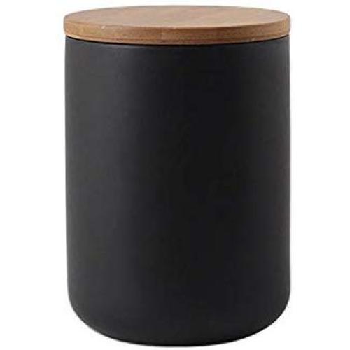 YYW Ceramic Food Storage Jar Canister with Airtight Wooden Lid, Modern Design Food Canisters Loose Tea Coffee Sugar Spice Nuts Snacks Seasonings Storage Jar Caddy (Black 28.15oz/800ml)