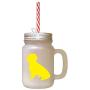 Yellow Alpine Dachsbracke Silhouette Frosted Glass Mason Jar With Straw