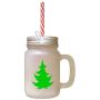Green Christmas Tree #4 Frosted Glass Mason Jar With Straw