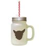 Brown Chein Chihuahua Silhouette Frosted Glass Mason Jar With Straw