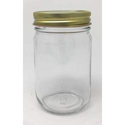 Pint (16 oz) Old Fashioned Glass Jars with Gold Lids by Packaging For You 12 pack