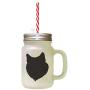 Black Finnish Lapphund Silhouette Frosted Glass Mason Jar With Straw