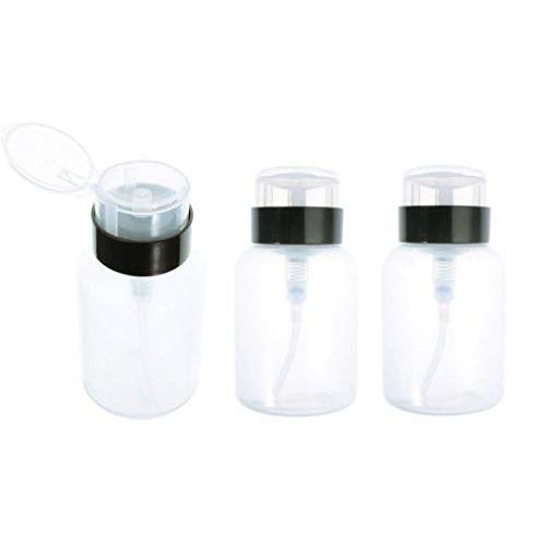 3 Pcs (200ml/6.8oz) Clear Empty Pump Pressing Bottle with Flip Lid Nail Polish Remover Holder Refillable Portable Makeup Holder Jars Pot Travel Storage Sub Bottling for Liquids