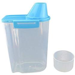 Cereal Container With Spout And Measuring Cup Plastic Transparent Food Storage Container Sealed For Rice Grain Sugar Nuts Beans Pet Food (Blue)