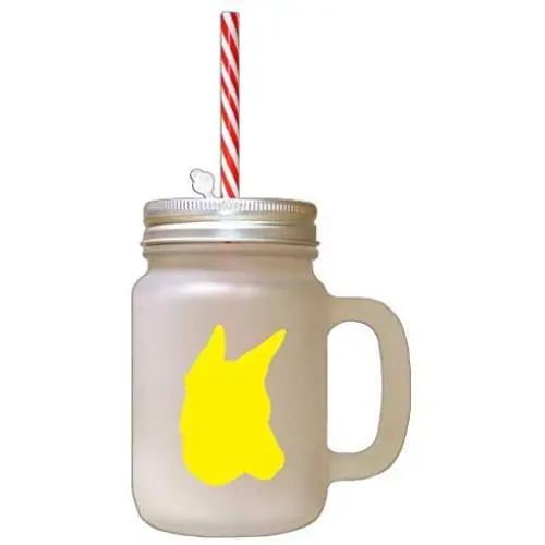 Yellow Portuguese Podengo Silhouette Frosted Glass Mason Jar With Straw Yellow Portuguese Podengo Silhouette Frosted Glass Mason Jar With Straw