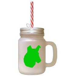 Green Collie, Smooth Silhouette Frosted Glass Mason Jar With Straw