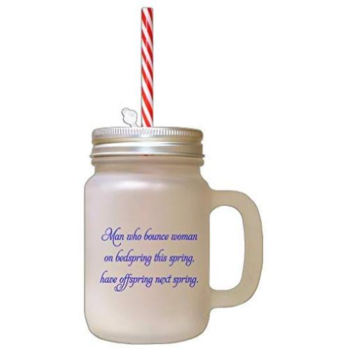 Royal Blue Bounce On Bedspring Spring Has Offspring Frosted Glass Mason Jar With Straw