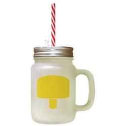 Yellow Green Ice Image Frosted Glass Mason Jar With Straw