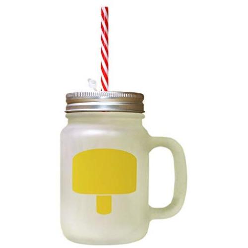 Yellow Green Ice Image Frosted Glass Mason Jar With Straw
