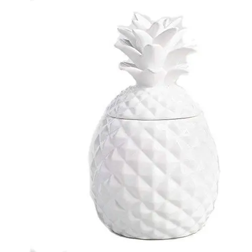 World Market Ceramic Airtight Pineapple Cookie Jar Storage Container Large - Modern Pineapple Shaped Storage Container Glossy Finish - Food Safe, Fun Lidded Canister, Handcrafted Food Jar - White