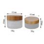 1PCS 50g/1.7oz Clear Frosted Glass Cream Jar Bottle Empty Refillable Travel Makeup Sample Packing Storage Container Vial Pot Holder Dispenser with Bamboo Lid and Inner Liner