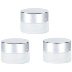 3Pcs 5 ml 1/6 oz Frosted Clear Glass Jars with Inner Liner and Silver Lid Empty Refillable Cosmetic Jars Container Portable Travel Sample Packing Bottles for Cream Lip Balm Lotion Storage