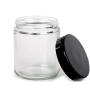 Vivaplex, Clear, 8 ounce, Round Glass Jars, with Black Lids - 8 pack