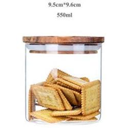 Transparent Heat Resistant Glass Bottle Sealed Jar High Grade Acacia Clear Container,550Ml