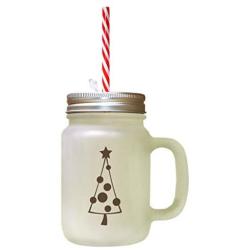 Brown Christmas Tree Style 7 Frosted Glass Mason Jar With Straw