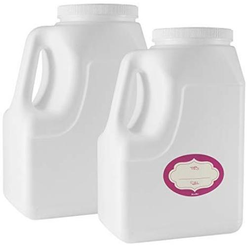 2 Pack - 1 Gallon White Square Plastic Storage Containers - Jars w/Plastic Airtight Lids ? 128 Oz Empty Jugs with Handles - Wide Mouth Easy Clean Jar - BPA free food Safe ? Great for Home & Commercial