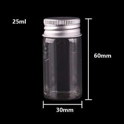 24pcs 25ml Size 3060mm Transparent Glass Perfume Spice Bottles Tiny Jars Vials With Silver Screw Cap DIY Craft