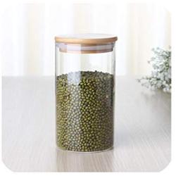 Multipurpose Bamboo Lid Glass Airtight Canister Storage Bottles Jars Grains Tea Leaf Coffee Beans Candy Food Jar,650Ml