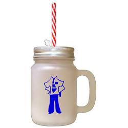 Royal Blue Missionary, With No Head Frosted Glass Mason Jar With Straw