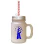 Royal Blue Missionary, With No Head Frosted Glass Mason Jar With Straw