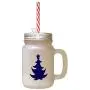 Navy Christmas Tree #2 Frosted Glass Mason Jar With Straw Navy Christmas Tree #2 Frosted Glass Mason Jar With Straw