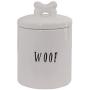 Creative Co-op DA5576 Woof Ceramic Dog Treat Jar with Bone Handle in Lid, 6" Round x 8.5" Tall, White