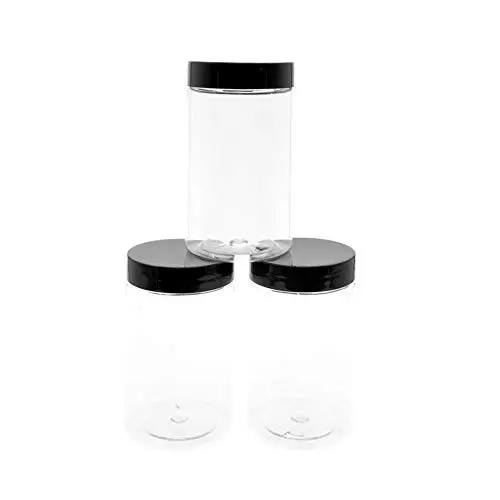6 oz Clear Tall Large Plastic Container with Black Screw On Lids Jars 6 Pack 6 oz Clear Tall Large Plastic Container with Black Screw On Lids Jars 6 Pack