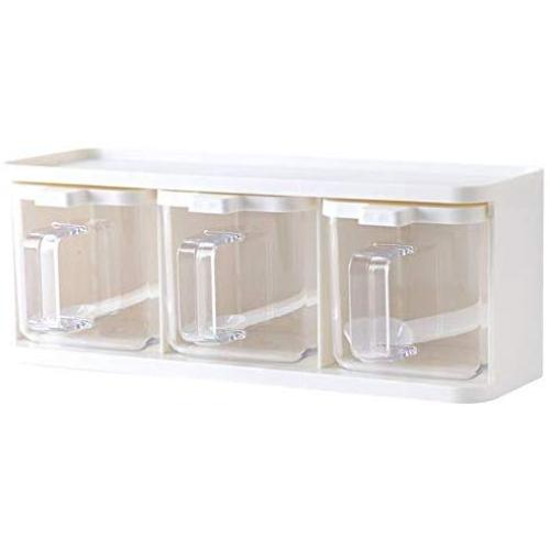 Seasoning Box Spice Rack 3 Grids Spoon Kitchen With Lid Container Seasoning Box Herb Spices Storage Condiment Jar Cooking With Handle Desktop