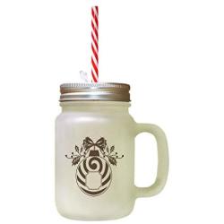 Brown Ornament_Comb Image Frosted Glass Mason Jar With Straw