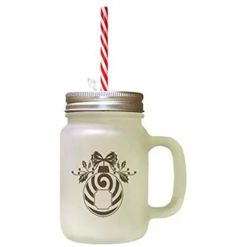 Brown Ornament_Comb Image Frosted Glass Mason Jar With Straw Brown Ornament_Comb Image Frosted Glass Mason Jar With Straw