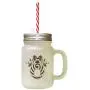Brown Ornament_Comb Image Frosted Glass Mason Jar With Straw Brown Ornament_Comb Image Frosted Glass Mason Jar With Straw