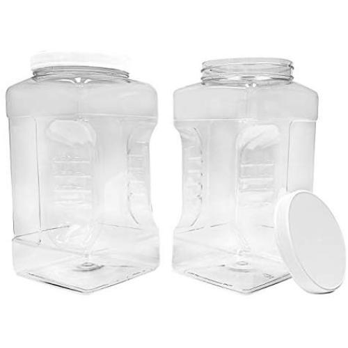 ljdeals 1 Gallon Clear Plastic Storage Containers Jars with Lids, Pack of 2, Easy Grip Handles, BPA Free, FDA Approved, Food Safe, Made in USA