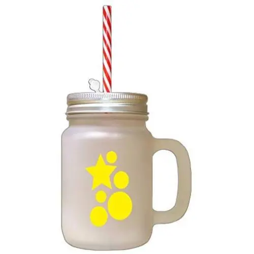 Yellow Start, Ball Frosted Glass Mason Jar With Straw