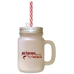 Maroon Old Fisherman Never Die They Just Smell That Way Frosted Glass Mason Jar With Straw