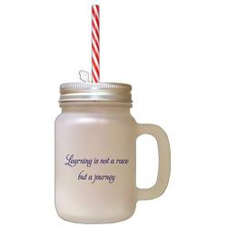 Navy Learning Is Not A Race But A Journey Frosted Glass Mason Jar With Straw