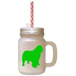 Green Clumber Spaniel Silhouette Frosted Glass Mason Jar With Straw
