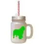 Green Clumber Spaniel Silhouette Frosted Glass Mason Jar With Straw
