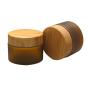 1 Pcs 150ML 5OZ Amber PET Plastic Frosted Empty Refillable Container with Natural Bamboo Lid and Liner Facial Cream Jar Bottle Lotion Pot Box Dispense Case for Balm Storage