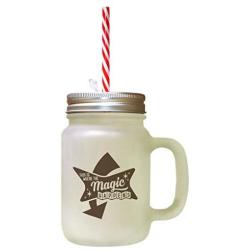 Brown This Is Where The Magic Happens Frosted Glass Mason Jar With Straw