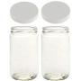 Jarming Collections - 2 Quart Glass Mason Jars -Extra Wide Mouth with 2 Plastic (BPA Free) Storage Lids- Made in the USA (2 White Plastic Lids)