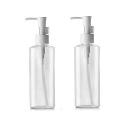 2 Pcs 150ML 5OZ Empty Refillable Transparent Flat Pump Emulsion Bottle Cleansing Oil Lotion Sub Packing Container Toiletries Makeup Dispenser Vial for Travel Jar Pot