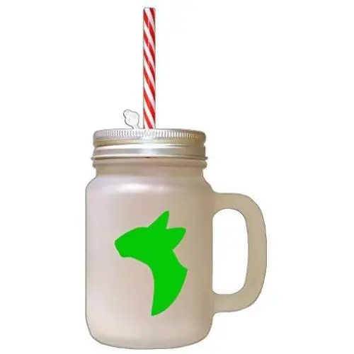 Green Oriental Shorthair Cat Head Silhouette Frosted Glass Mason Jar With Straw Green Oriental Shorthair Cat Head Silhouette Frosted Glass Mason Jar With Straw