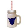 Navy Chein Chihuahua Silhouette Frosted Glass Mason Jar With Straw