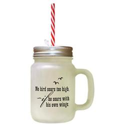 Black No Bird Soars High He Soars His Own Wings Frosted Glass Mason Jar With Straw